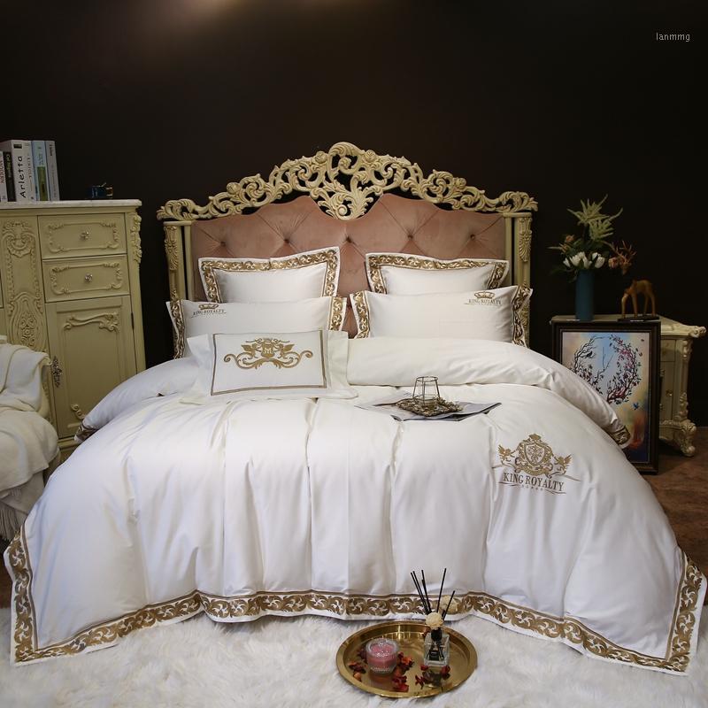 

Luxury 1000TC egyptian cotton Queen King Bedding Set 4/7pcs Bed cover Bedsheet Duvet Cover High-end sample room Bed set1
