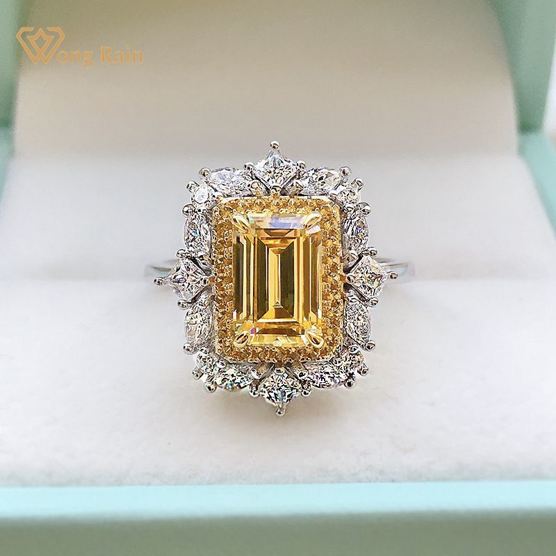 Wong Rain Luxury 925 Sterling Silver Emerald Cut Created Moissanite Wedding Engagement Classic Women Rings Fine Jewelry Gift Y0122