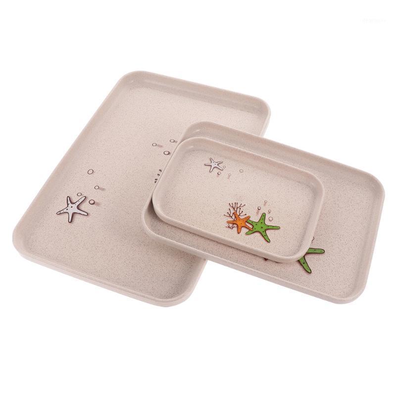 

3PCS/Set Wheat Straw Fruit Plate Fashion Snack Storage Tray Teaboard Bread Cake Tray for Home Hotel (Beige, Random Pattern)1