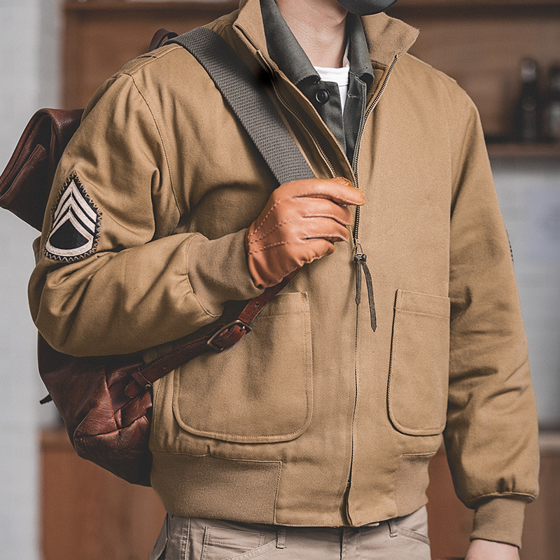 

Male Flight Flying Vintage Monocycle Jacket Fine Fit Turtleneck Patches C2bb, Brown