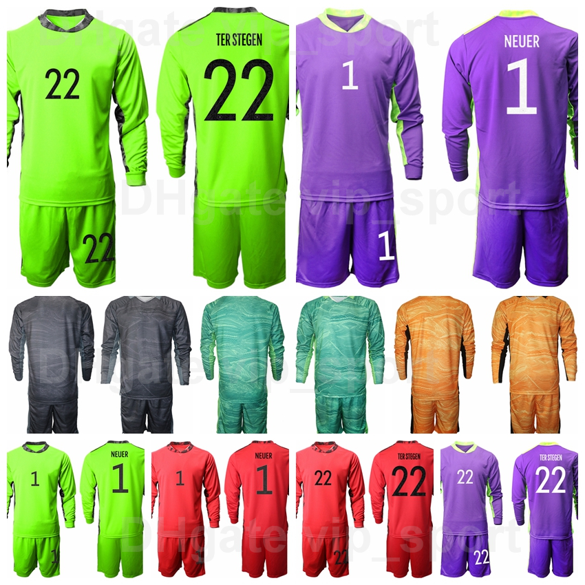 

National Team Goalie Soccer 1 Oliver Kahn Long Sleeve Jersey Set Goalkeeper GK 12 Leno 22 Kevin Trapp 1 Manuel Neuer 22 TER STEGEN Football Shirt Kits Uniform DeGuo, Purple