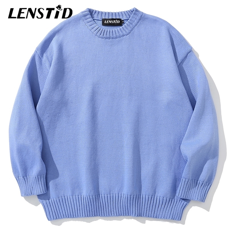 

LENSTID 11 Colors Solid Knitted Jumper Sweaters Streetwear Harajuku Autumn Oversize Pullovers Fashion Casual Men Clothing 201105, Blue