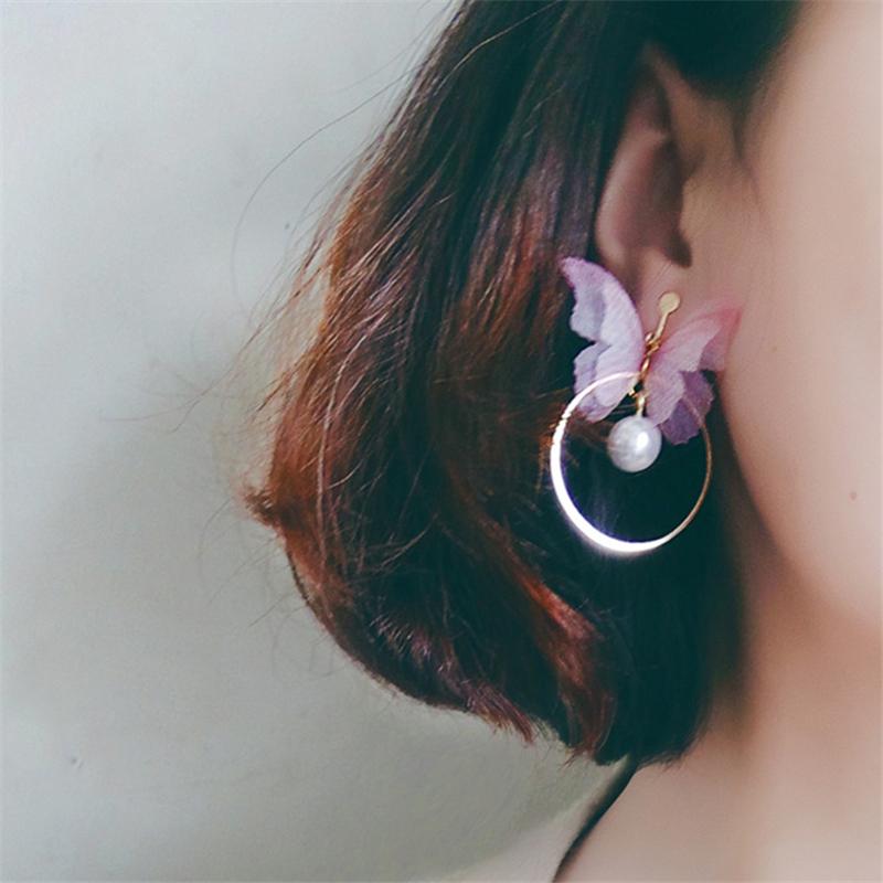 

Doreen Box Ethereal Butterfly Drop Earrings Women New Fashion Yarn Imitation Pearls Pink Blue Colors Earring 6.5x4cm, 1 Pair