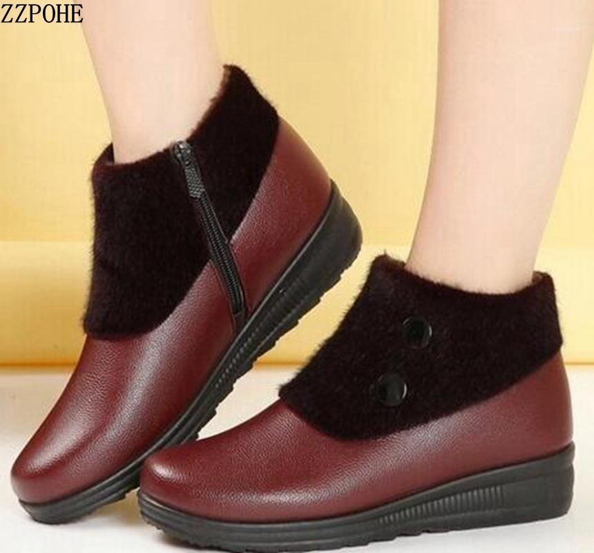 

ZZPOHE Women Boots Fashion PU Leather Mother Flat Boots Women Warm Ankel Snow Winter Soft Comfortable Female Cotton1, Black
