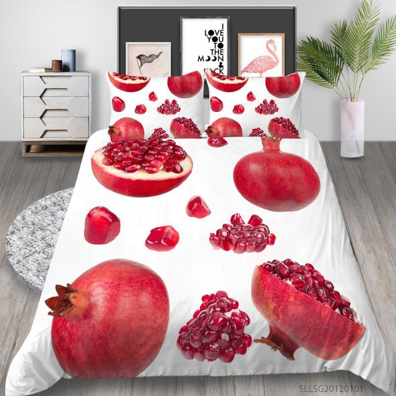 

3D Pomegranate Print Bedding Set Fresh Fruit Print Duvet Cover Set King Size Modern Home Bed Bedroom Decoration1, Style 4