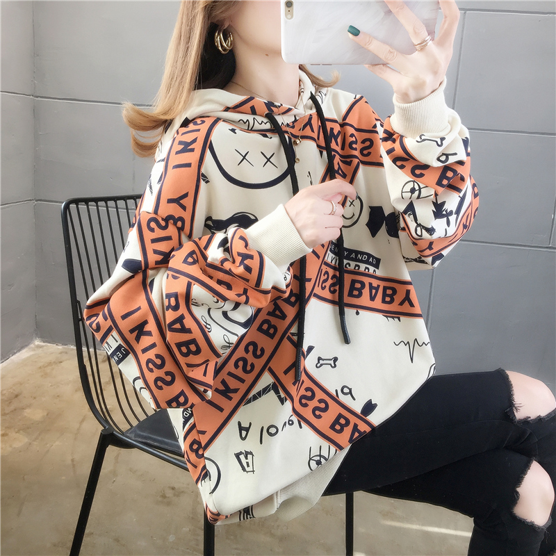 

2021 New Oversized Women Autumn Sweatshirt Casual Long Sleeve Hooded Pullovers Tops Blouse Letter Print Hoodies Sport Shirt Female Y68 H1c3, Orange