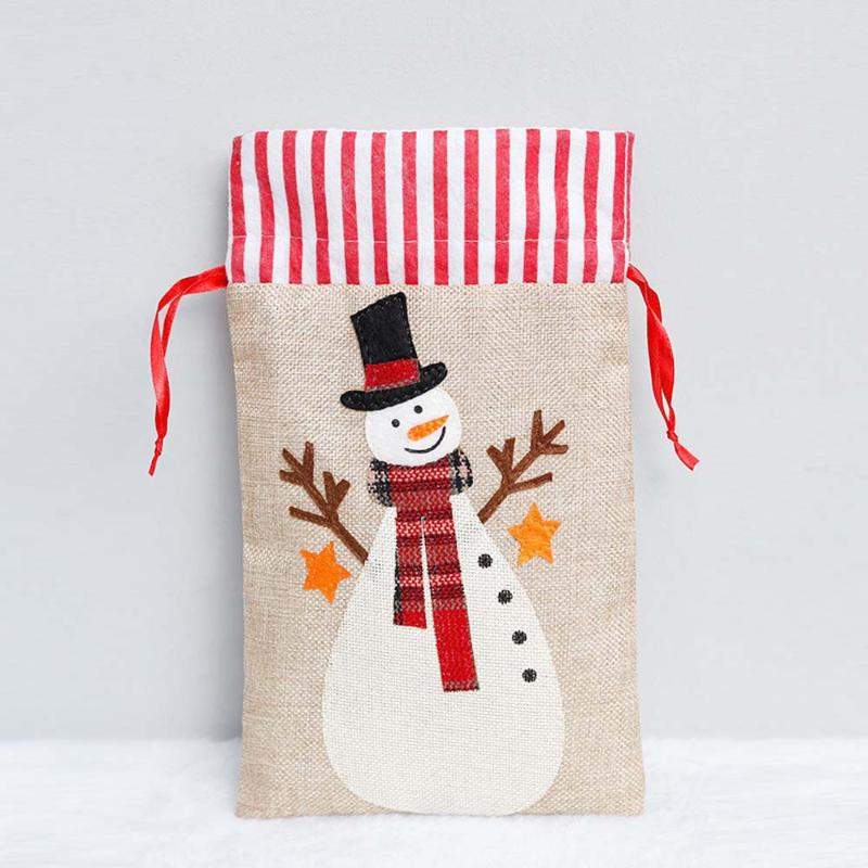

2020 Creative Xmas Decoration Burlap Christmas Elk Storage Bag Gift Bag Candy Holder Snowman Elk Cotton Plain Linen Sack