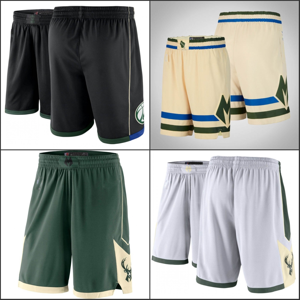 

MilwaukeeBucksMen Cream Black White swingman basketball Shorts