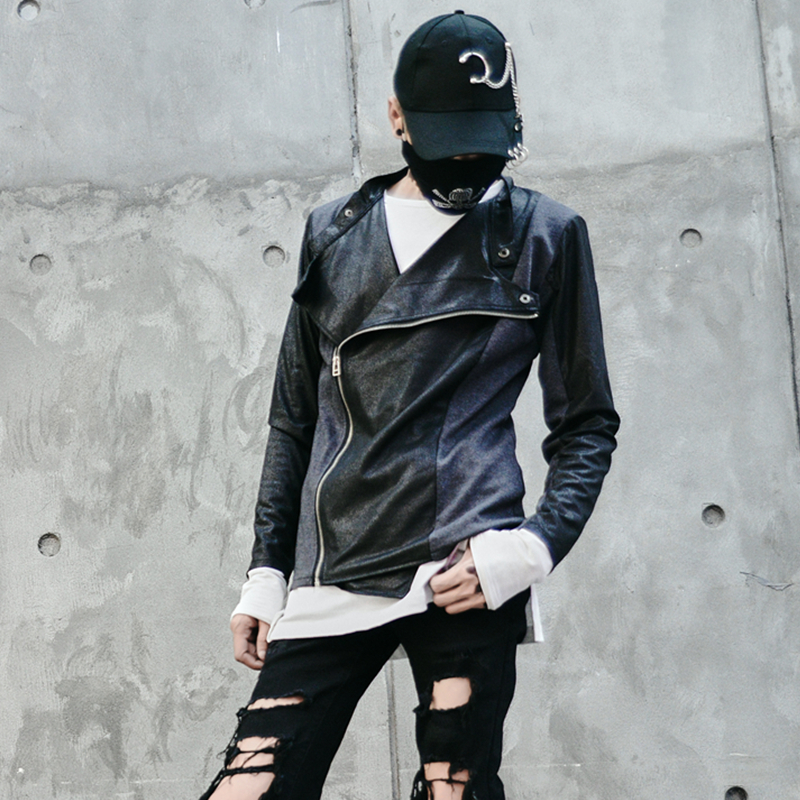 

2021 Men's Punk-hop Night Club Short Cotton Jacket Streetwear Hiphop Stage Jackets and Casual Coats of Korean Men Clothes B358, Asian size