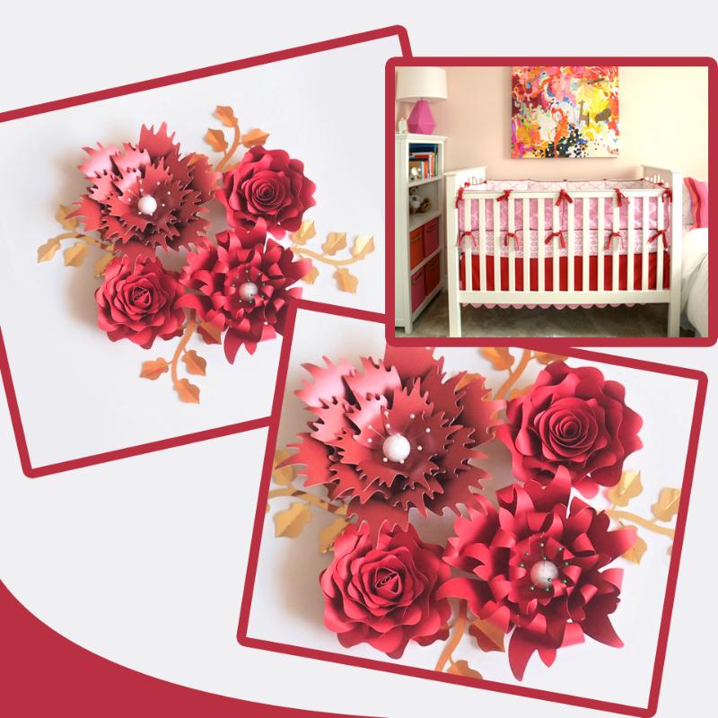 

Handmade Xmas Red Rose DIY Paper Flowers Leaves Set For Christmas New Year Backdrops Decorations Nursery Video Tutorials