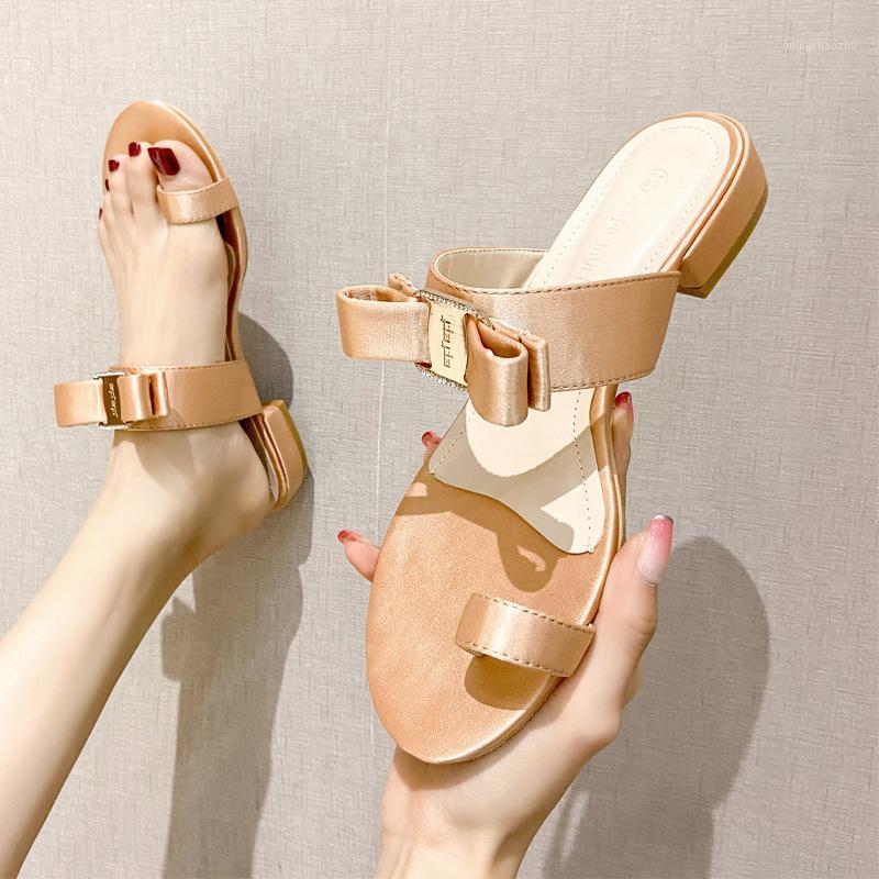 

Outer Wear Slippers 2020 New Summer Wild Low Heel Sandals Korean Fashion Toe-Knob Sandals and Slippers Female1, Black