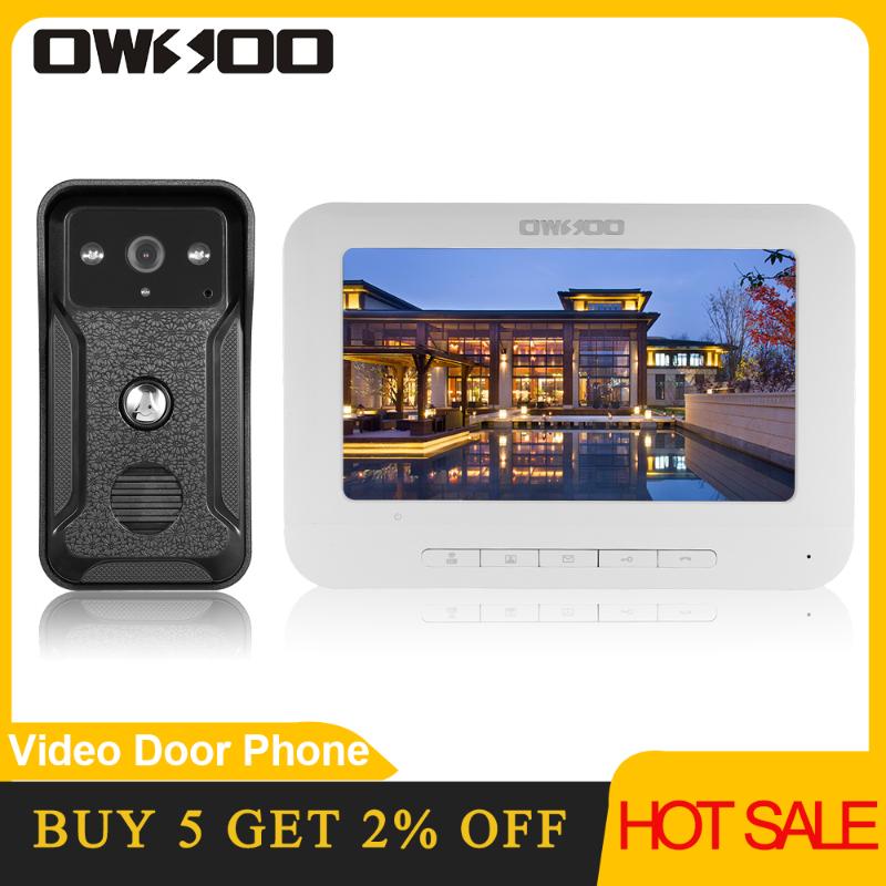 

OWSOO 7 Inch Wired Video Door Phone Intercom System with IR-CUT Rainproof Outdoor Wired Doorbell Camera,Support Remote unlock