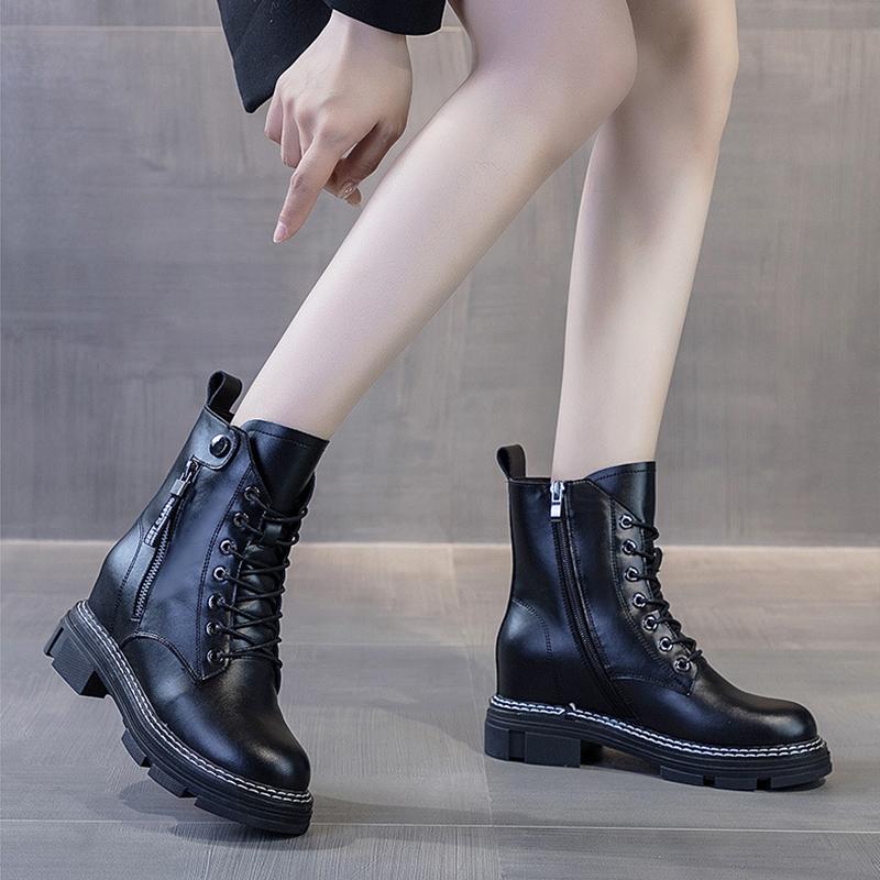 

Women Winter Ankle Boots Genuine Leather Woman shoes 2020 Fashion Keep Warm Round Toe Laces Zipper Short Boots Ladies Steinmeier, Black without fur