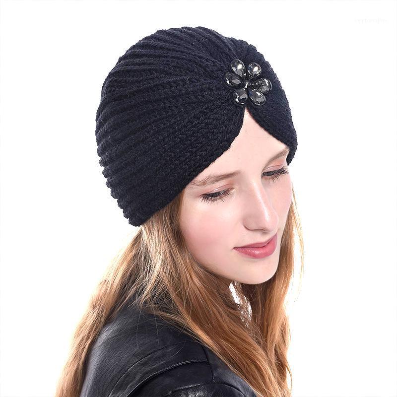 

Beanie/Skull Caps Women Hat Bohemian Style Knitted Inlaid With Diamond Jewelry For Ladies Cap Beanies1, White
