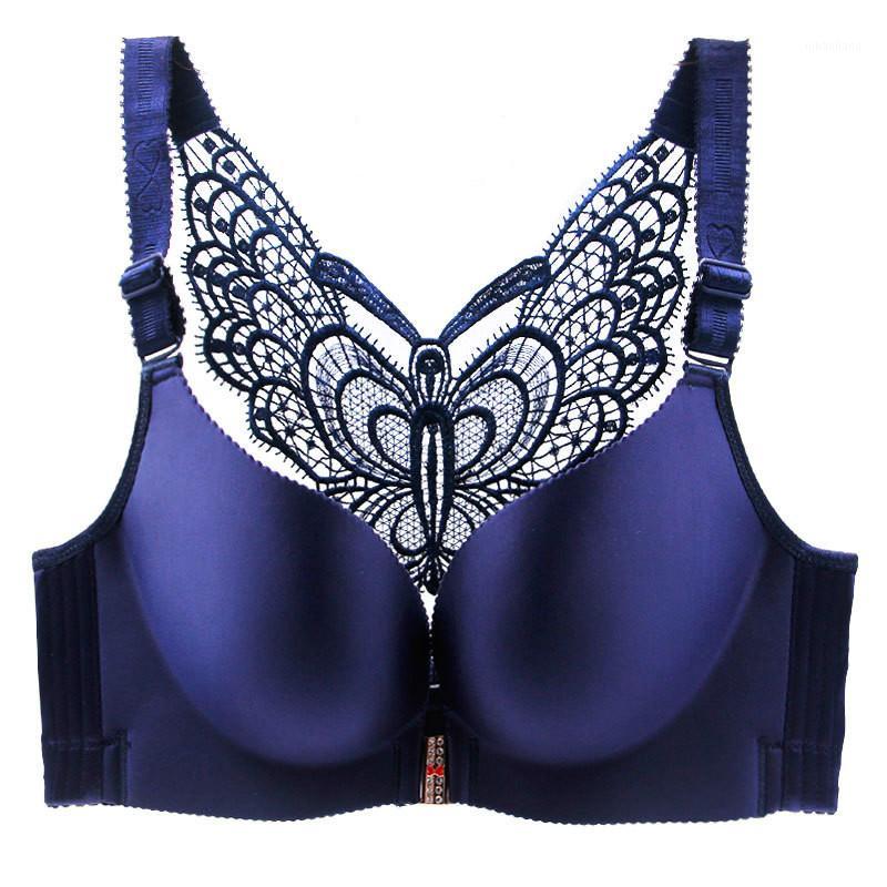 

Bh Plus Size Bra Front Closure No Wire Brassiere for Women Beautiful Butterfly Back Seamless 34 36 38 40 42 44 46 48 50 52 C D1, Wine red