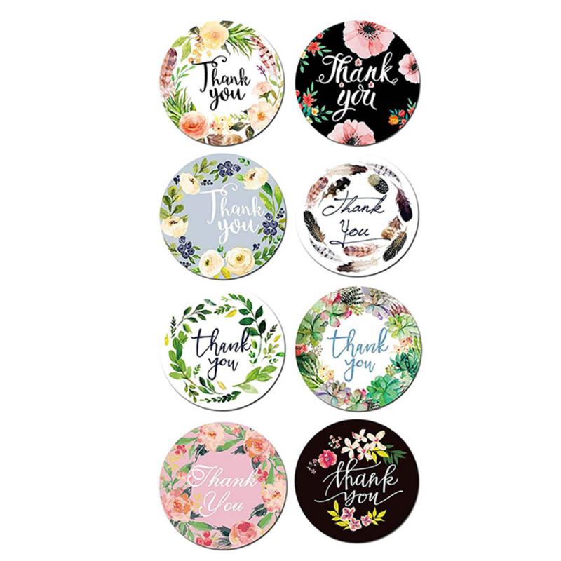 

2 Rolls/1000pcs Assorted Floral Thank You Stickers Round Sealing Labels Gift DIY Project Wrapping Packing