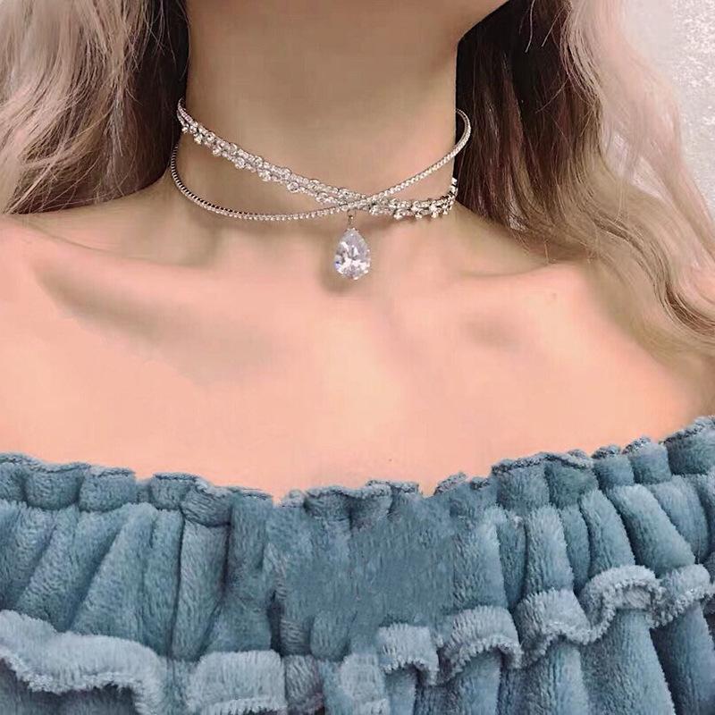 

Luxury Crystal Zircon Women Choker Necklace Water Drop Pendant Necklaces Iced Out Rhinestone Collares Chain Steampunk Jewelry