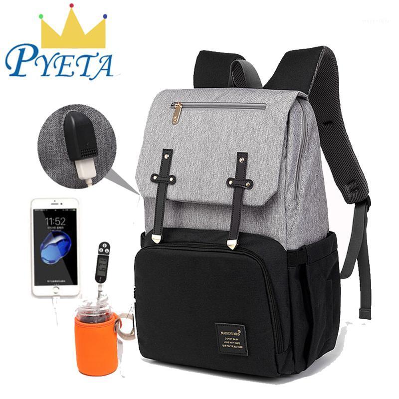 

Enhanced Version Baby Diaper Bag USB Nappy Bag Mummy Backpack Travel Bakpack Waterproof Laptop Rechargeable Bottle Holder1, Grey and black