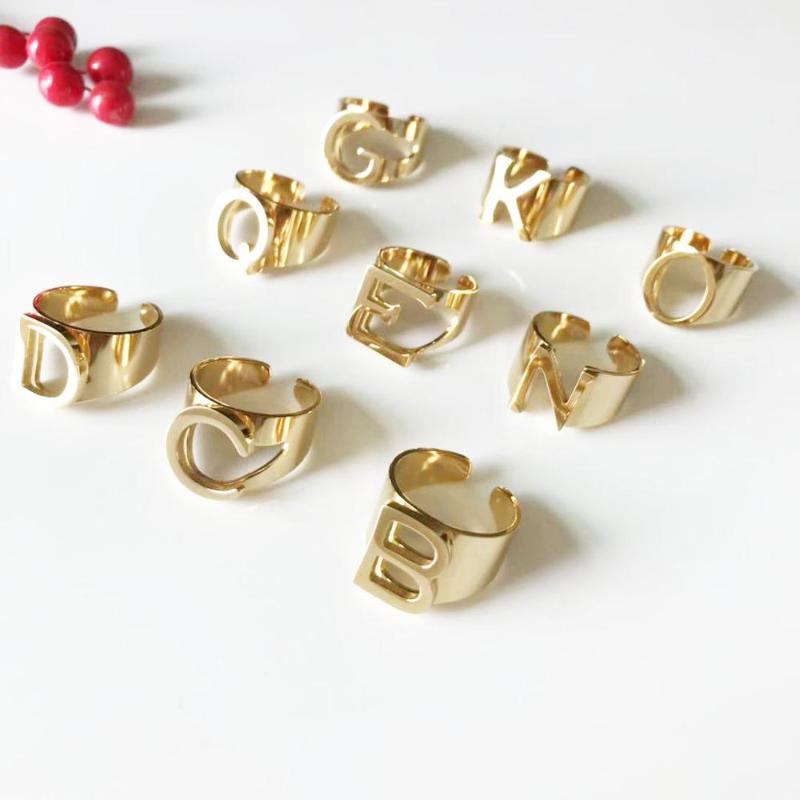 

316L English Letter 26 InItial from A-Z Rings Alphabet Letter Adjustable Stainless Steel Ring for Women men Charm Jewelry