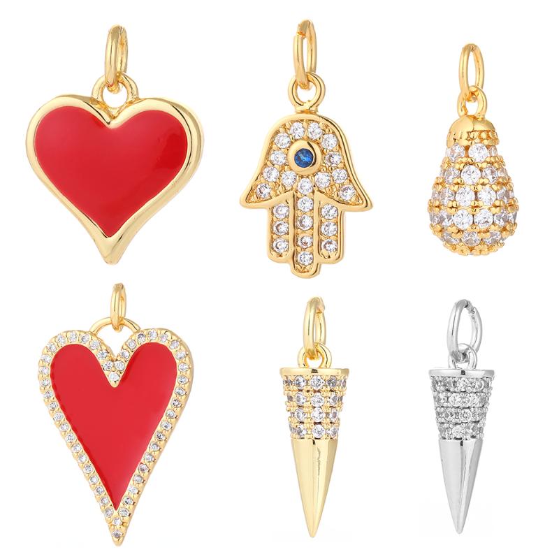 

Heart Pendant Charms for Jewelry Making Supplies Gold Diy Earring Bracelet Necklace Jewelry Charms Copper Zircon Accessories