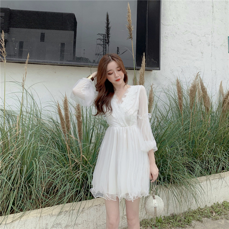 

2021 New Fashion Female Celebrity Retro-knit V-cleavage Dressed Income Amendment for Women Y4JB, White