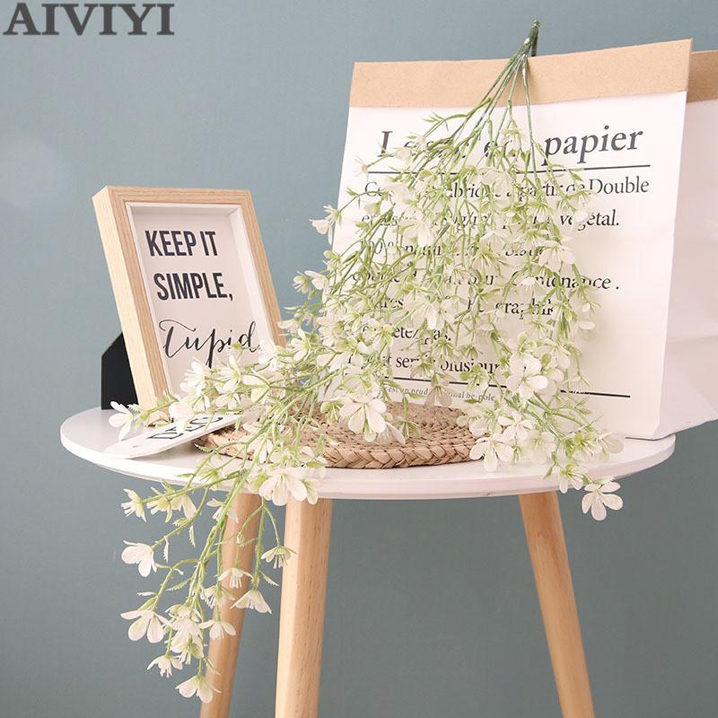 

5 fork wall hanging fantasy cherry blossom cane artificial plastic flower home ceiling DIY wedding scene layout arch decoration, Blue