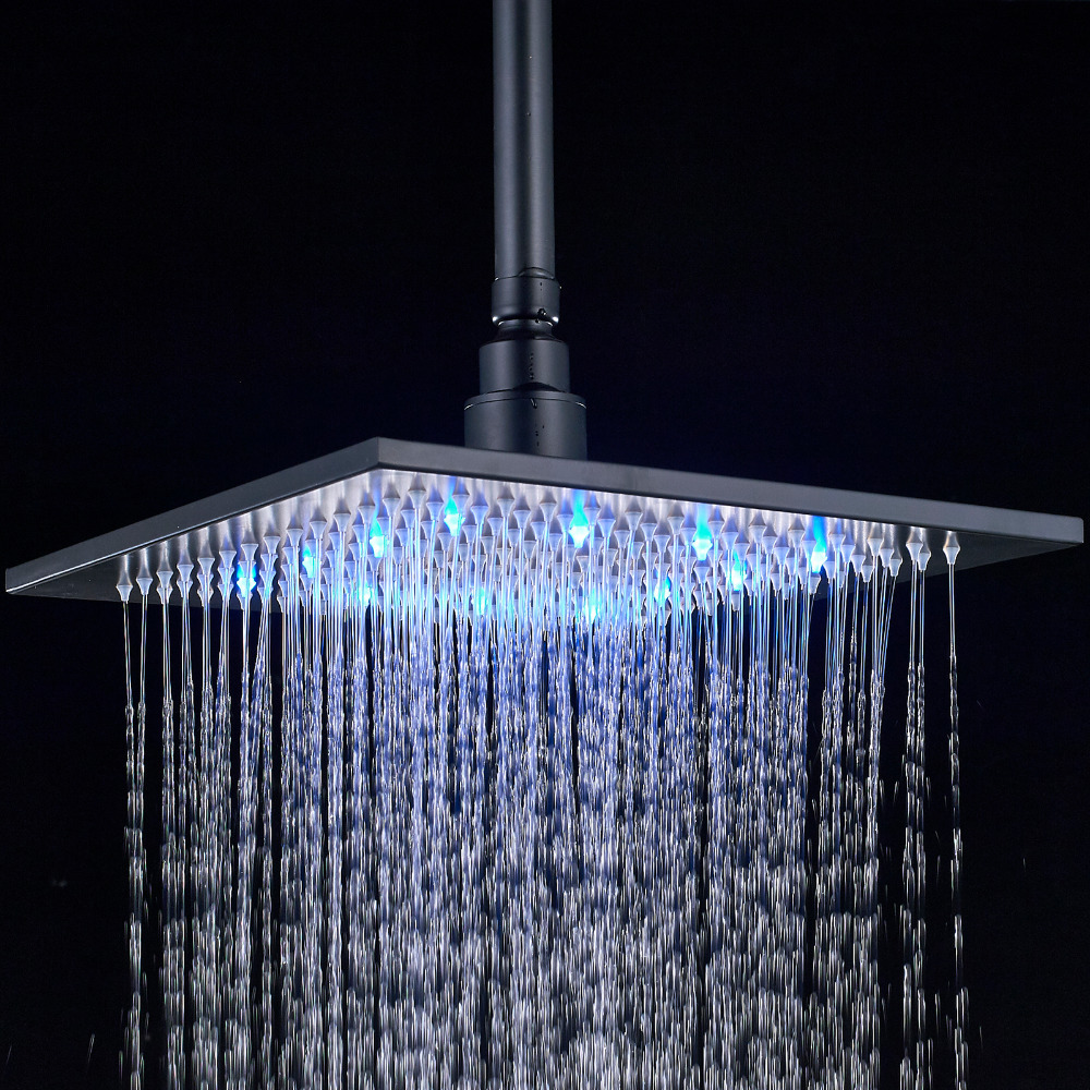 2020 Black LED Light 16 Large Rainfall Shower Faucet Square Brass