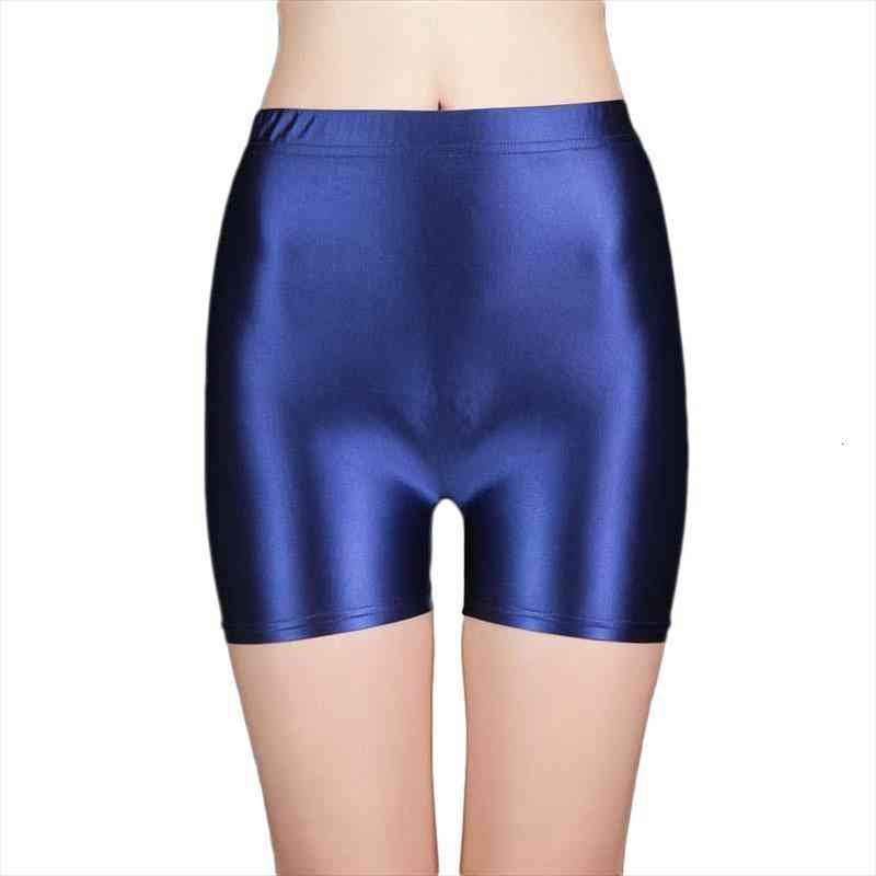 

glossy silk shorts smooth dance fitness workout elastic shorts bright color high waist gym leggings women indoor sportswear, White;black