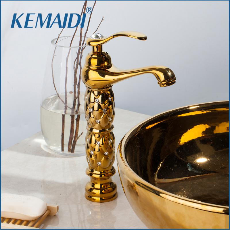 

KEMAIDI Bathroom Faucets Basin High&Short Faucet Luxury Gold Deck Mounted Single Handle Sink Faucets Mixers Taps
