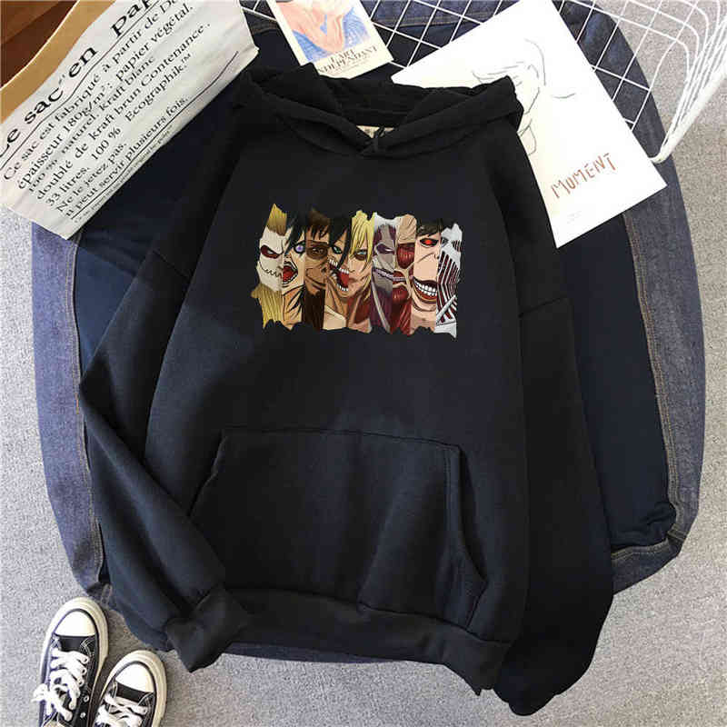 

Sweatshirts With Hoodie Attack On Titan Print Man Fleece Loose Oversize Hooded Streetwear Vintage Cartoons Anime Hip Hop Hoodies H1227, Yellow