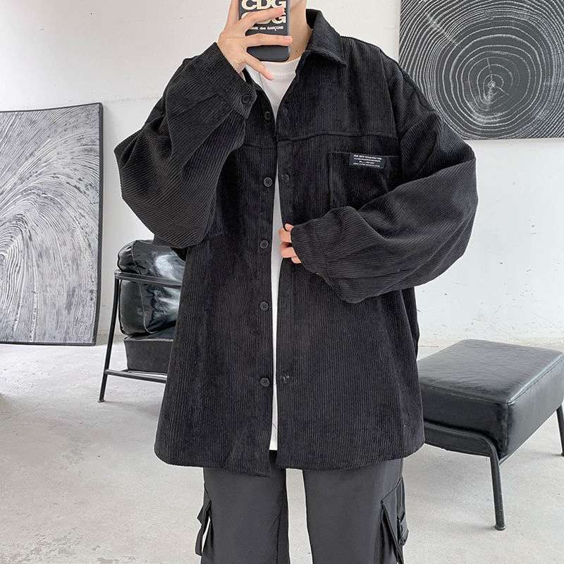 

New Men's 2021 Shirt 20120 Spring Fine Retro Long Sleeve Lapel Male Clothing D7VH, Black