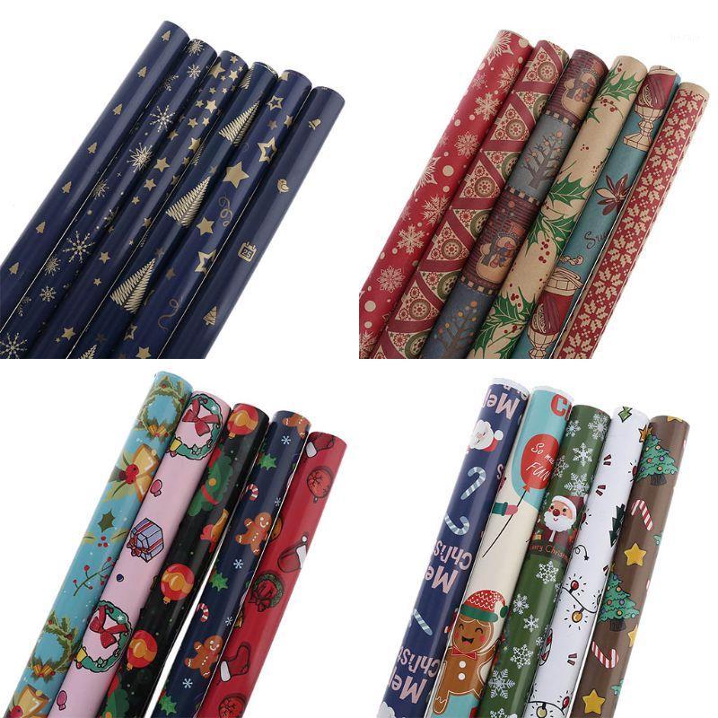 

6pcs Christmas Wrapping Paper Gift Present Bag Packing Snowflakes Santa Decor1