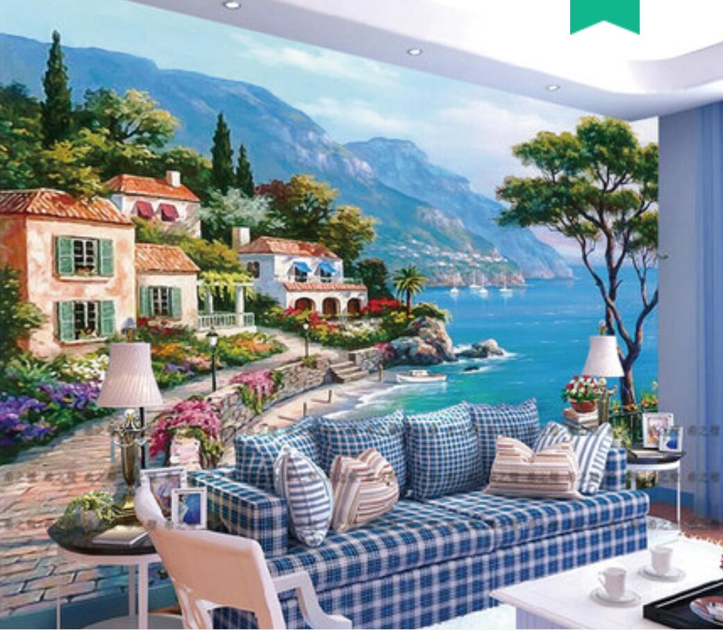 3D custom mural Mediterranean oil painting Wallpapers decoration 5D living room sofa TV background wall landscape wallpaper-image-631400542