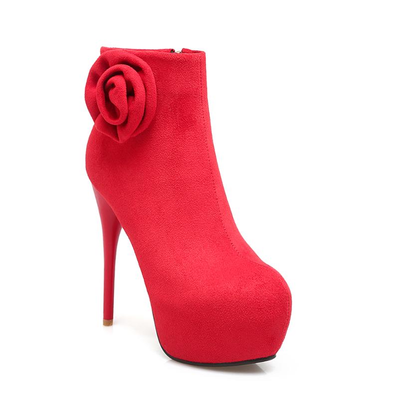 

2020 Motorcycle Autumn Ankle Boots 33-46 Women Shoes Flock Spring Ankle Boots Ladies Ultra High Heel Zipper Round Toe, Black