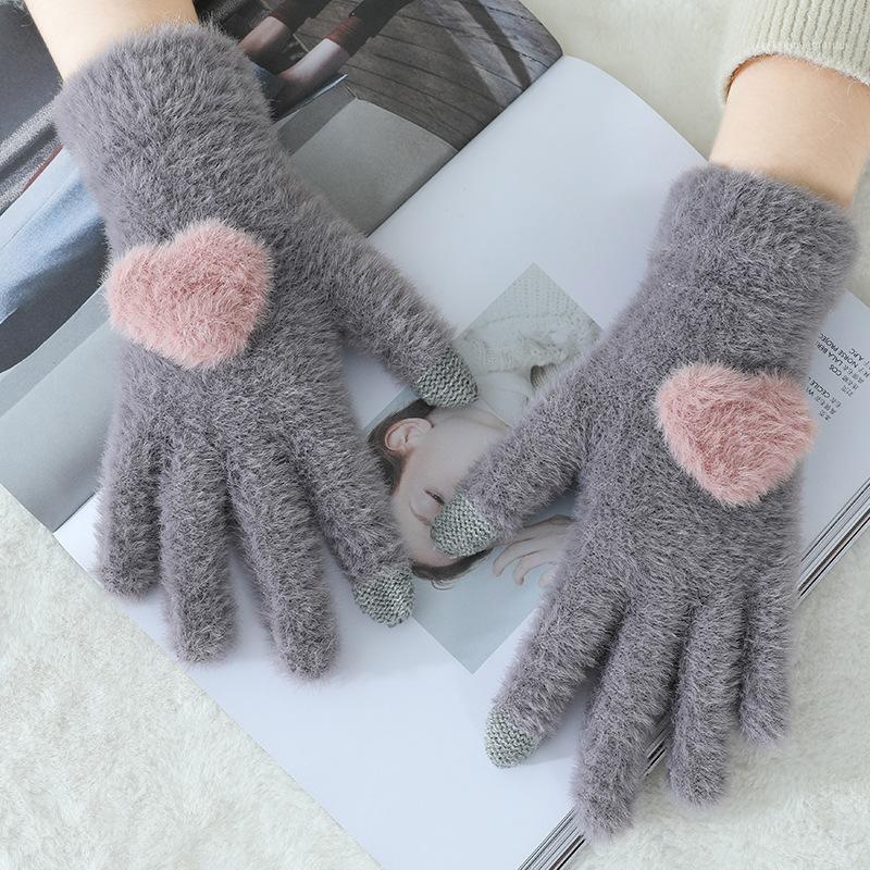 

2020 New Fashion Children Winter Gloves Warm Solid Color Plush Love Thick Gloves Can Touch The Screen1