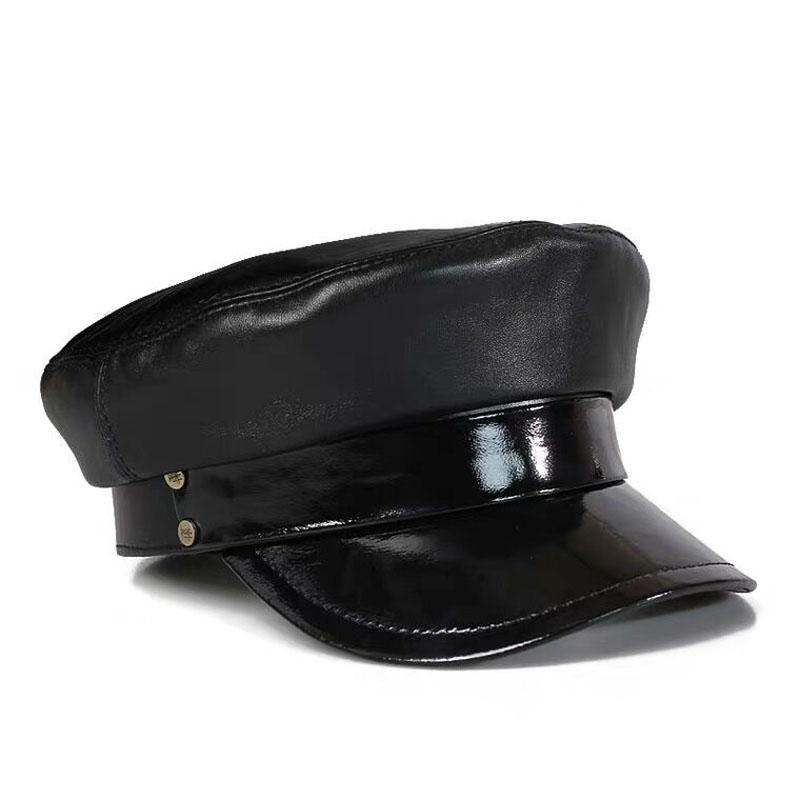 

100% High Quality Genuine Leather Unisex Hat Winter Warm Outdoor First Layer Sheepskin Leather Hat Women, Black