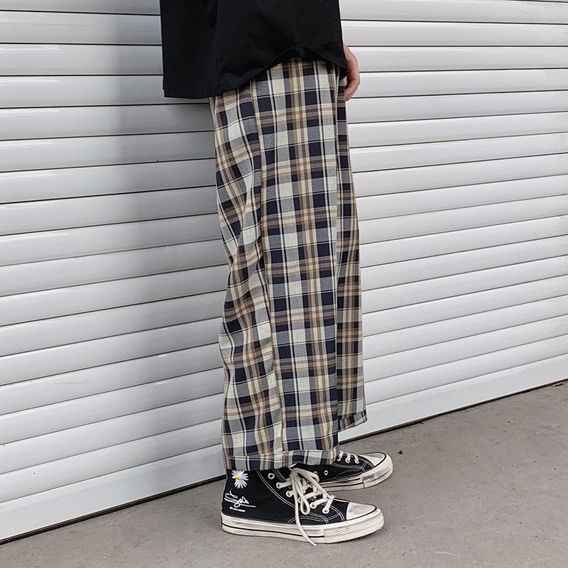 

2020 New Casual Polyester Elastic of Solid Color Hip Hop Ankle Length Plaid Pants Stamped Men's Clothing, Blue