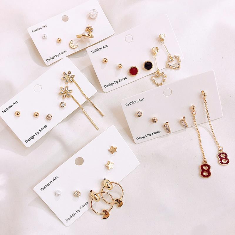 

Stud JX Earrings Combination Planet Pearl Love Retro Small Earring Set Of Six Flower 8 Joker1