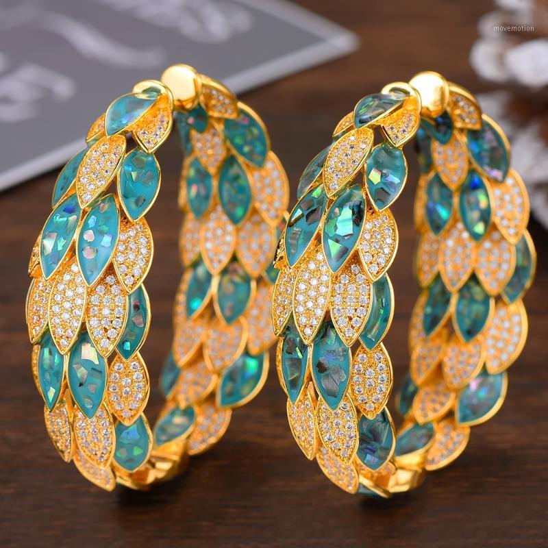 

GODKI Luxury Feather Shell Cubic Zirconia Statement Big Hoops Earrings For Women Wedding DUBAI Bridal Round Circle Hoop Earring1