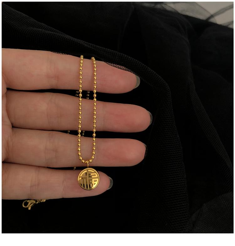

Timeless Wonder Titanium Chinese Character Luck Happiness Charm Necklace Women Stainless Steel Jewelry Punk Boho Gothic Ins 2535