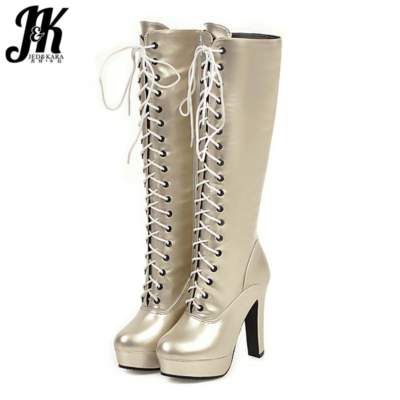 

JK Motorcycle Boots Women Platform Boot Ladies Round Toe Shoes Female High Heels Shoes Knee High Winter Plus Size 48, Black short pluhs