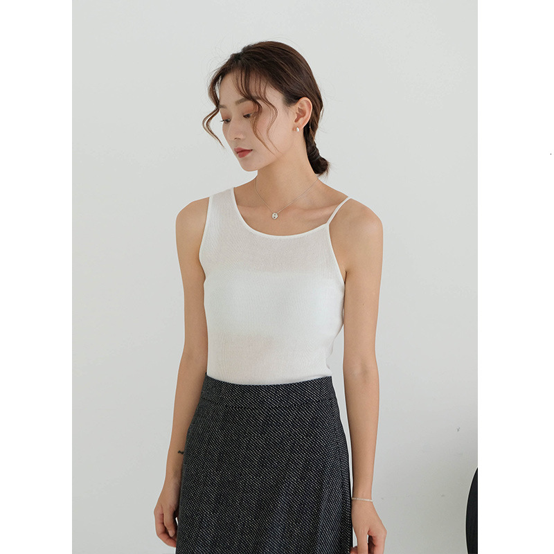 

2021 New Solid design felt thin upper female summer sexy casual fashion simple color around the neck small top slingshot I051, Green