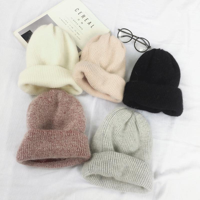 

2020 New Winter Hats for Women Solid Color Beanie Fur Knitted Hat Fashion Wild Simple Soft Warm Knit Cap1