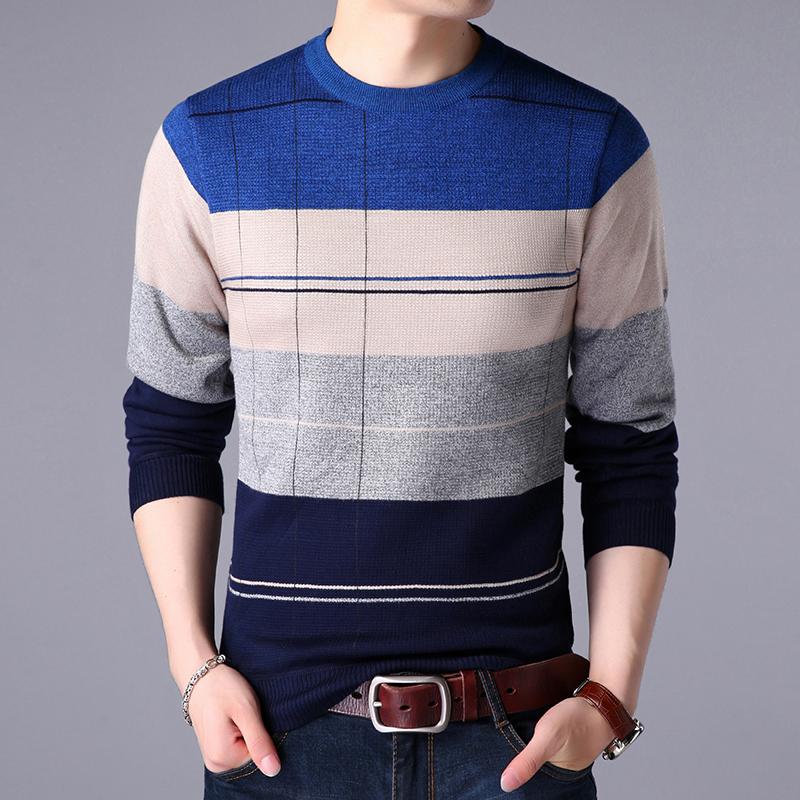 

Men's Sweaters Knitted Sweater Men Fleece O Neck Casual Striped Pullovers Mens Harajuku Fashion Knit Clothing Full, White;black