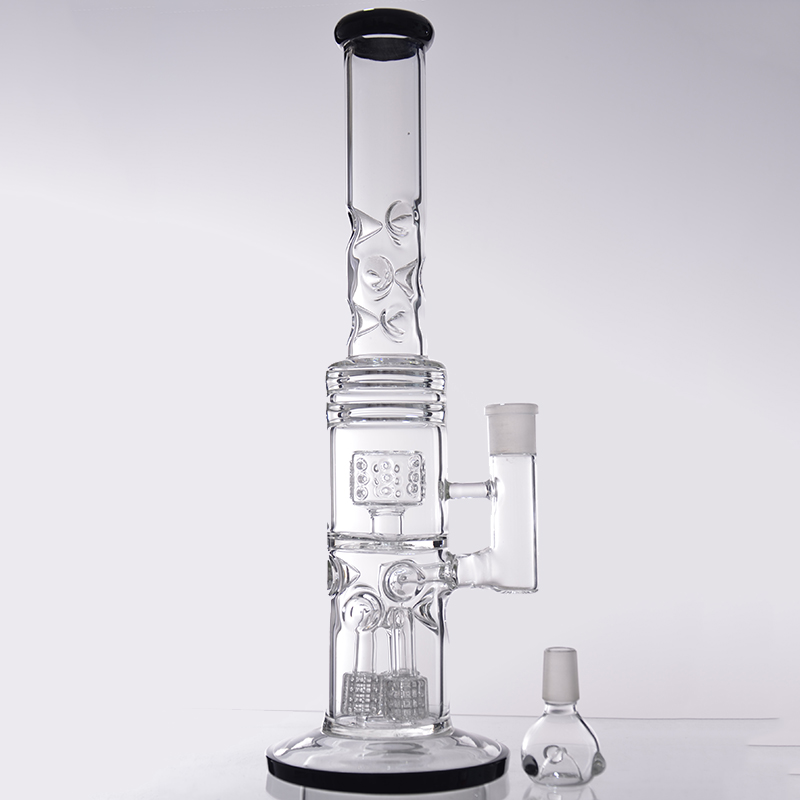 

Double filter Bongs Recycler Glass Bong hookah Oil Rig 14" water pipe Birdcage Big Bubbler Mobius Matrix Sidecar Beaker Heady 14mm Bowl Three Colors