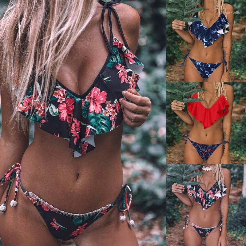 

Bikini Set Hot Sale 2020 Women' swimming suit Women' Bikini Set Sexy Leaves For Rope Swimsuit Push-up Swimwear #51