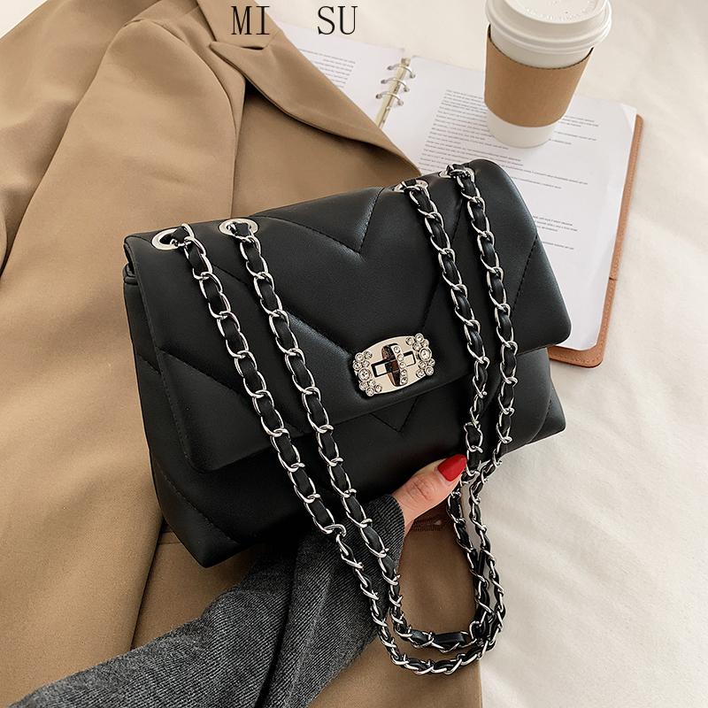 

V-line chain Crossbody Bag For Women 2021 Fashion Sac A Main Female Shoulder Bag Female Handbags And Purses With Handle, Black