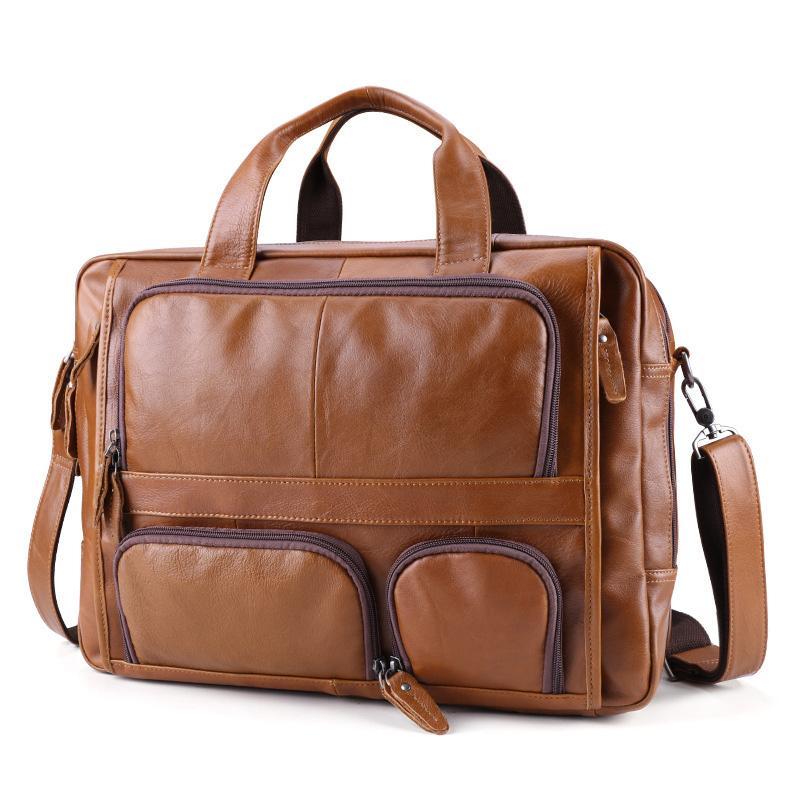 

17 Inch Large Briefcase Men Cross Bag Business Retro Handbags Man Leather Shoulder Bag for Computer Laptop Document Storage Bags, Brown