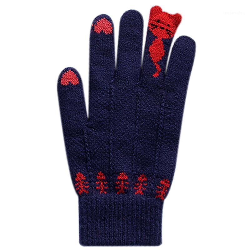 

Five Fingers Gloves Women Warmer Winter Knitted Full Finger Touch Screen Layer Mittens Cute1
