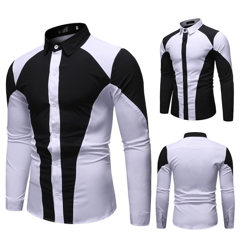 

Men' new brand fashion personality leisure business long-sleeve color shirt mens shirt korean streetwear, Black